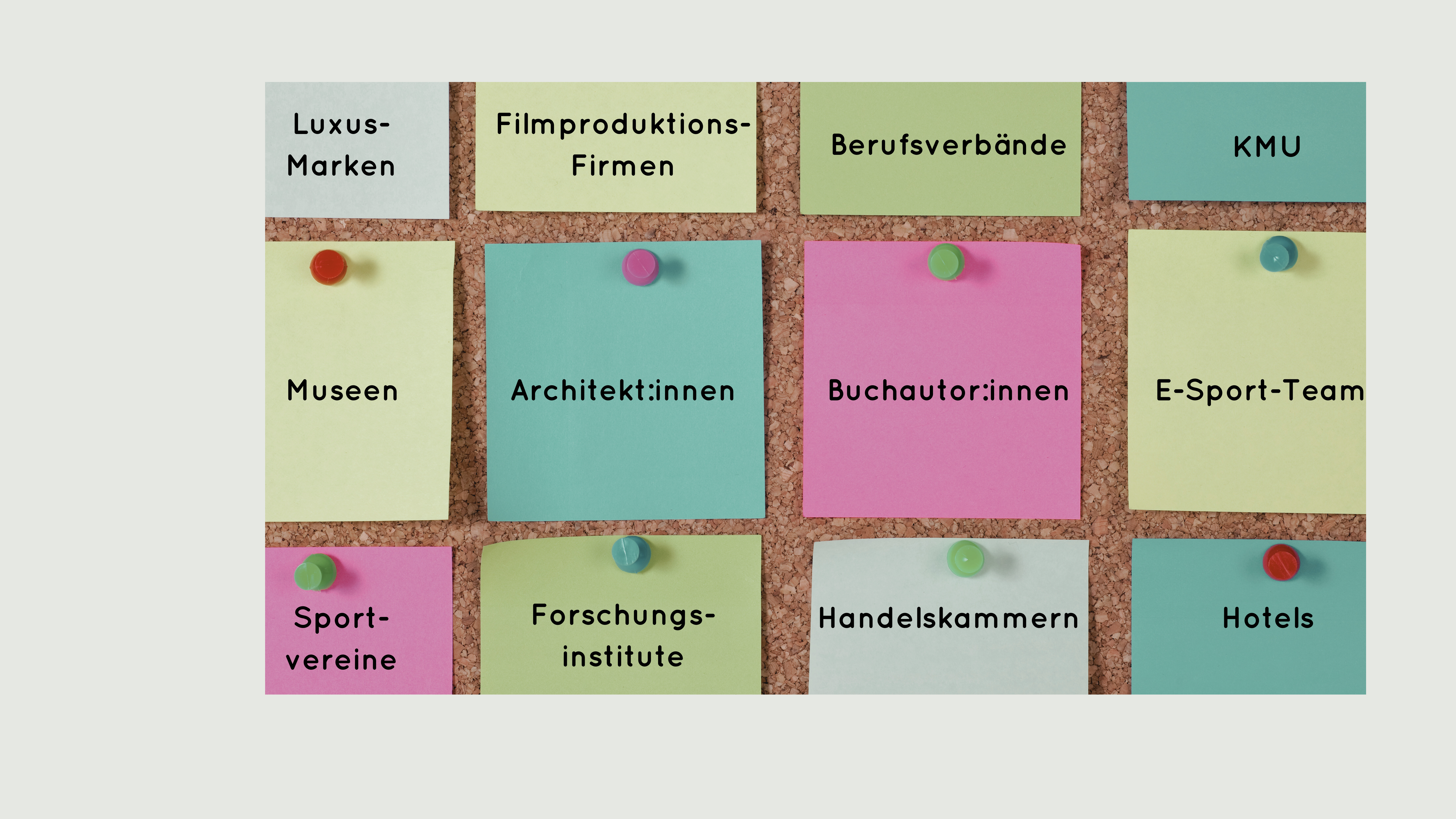 Beitragsbilder Pinnwand bunten Zettel mit Unternehmen