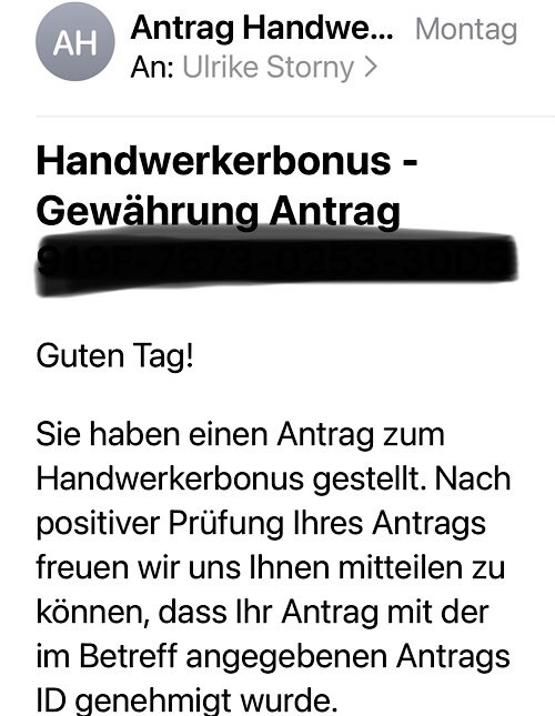 Bestätigung Handwerkerbonus